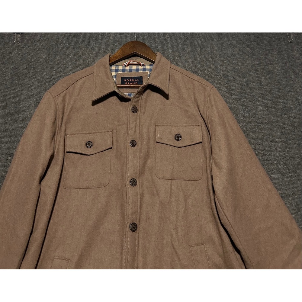 The normal brand wool blend shacket pockets flannel lined tan 2XL read